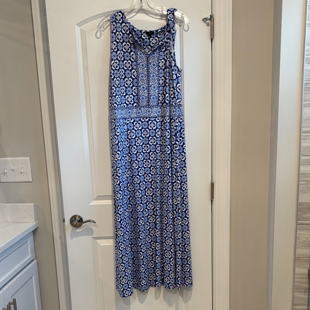 Talbots Blue Printed Sleeveless Maxi Dress